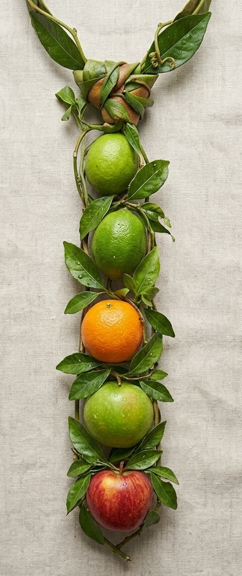 Close-up of the eco-friendly fruit and leaf tie